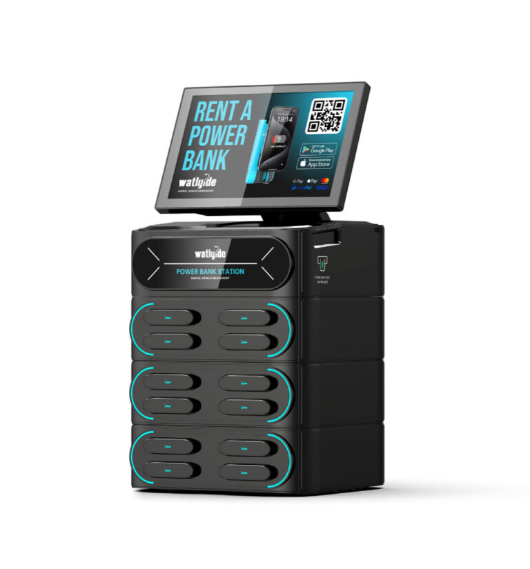 watly.de Powerbank-Mietstation mit integriertem Bildschirm für mobiles laden unterwegs